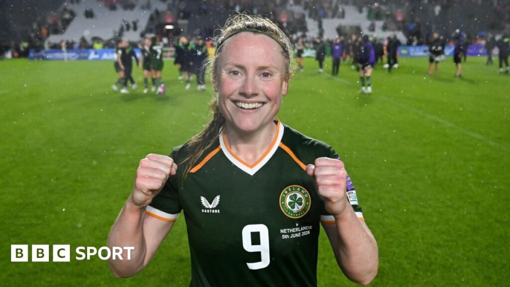 Amber Barrett celebrating a goal for the Republic of Ireland women's national team