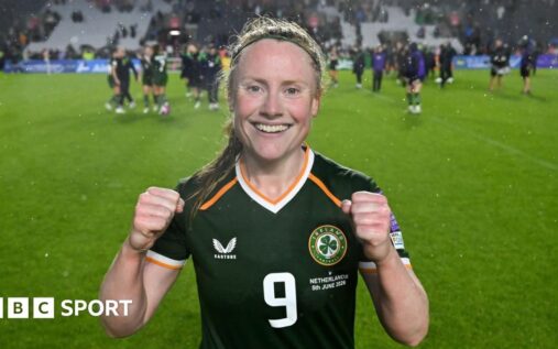 Amber Barrett celebrating a goal for the Republic of Ireland women's national team