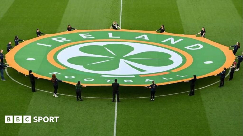Republic of Ireland national football team players standing together on the pitch