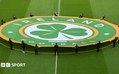 Republic of Ireland national football team players standing together on the pitch