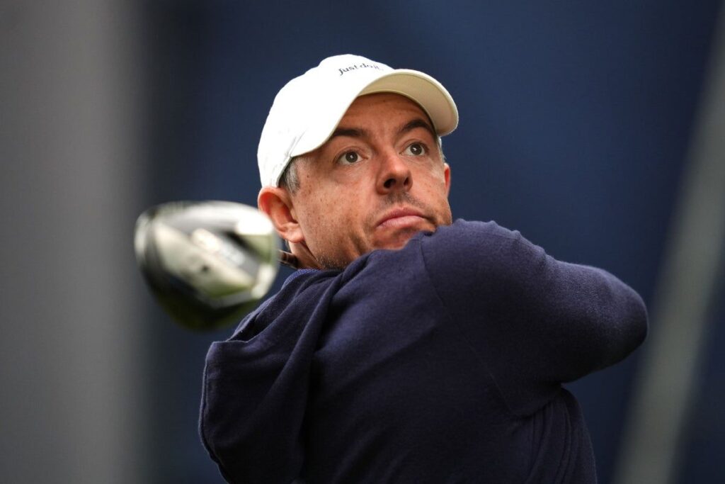 Rory McIlroy playing a shot from the fairway during the Memorial Tournament in Ohio
