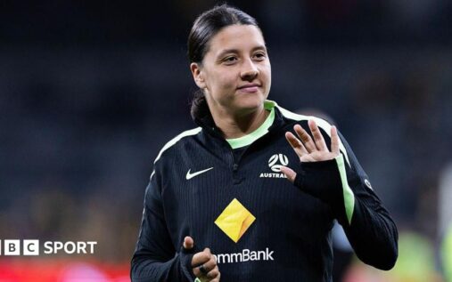 Australian striker Sam Kerr wearing a Gotham FC football shirt on the pitch