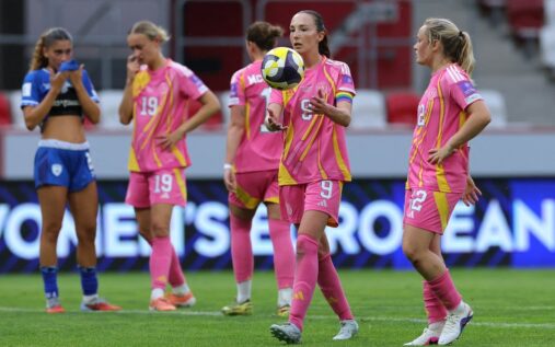 Caroline Weir celebrating a goal for Scotland Women during their commanding 6-0 victory over Israel in Budapest