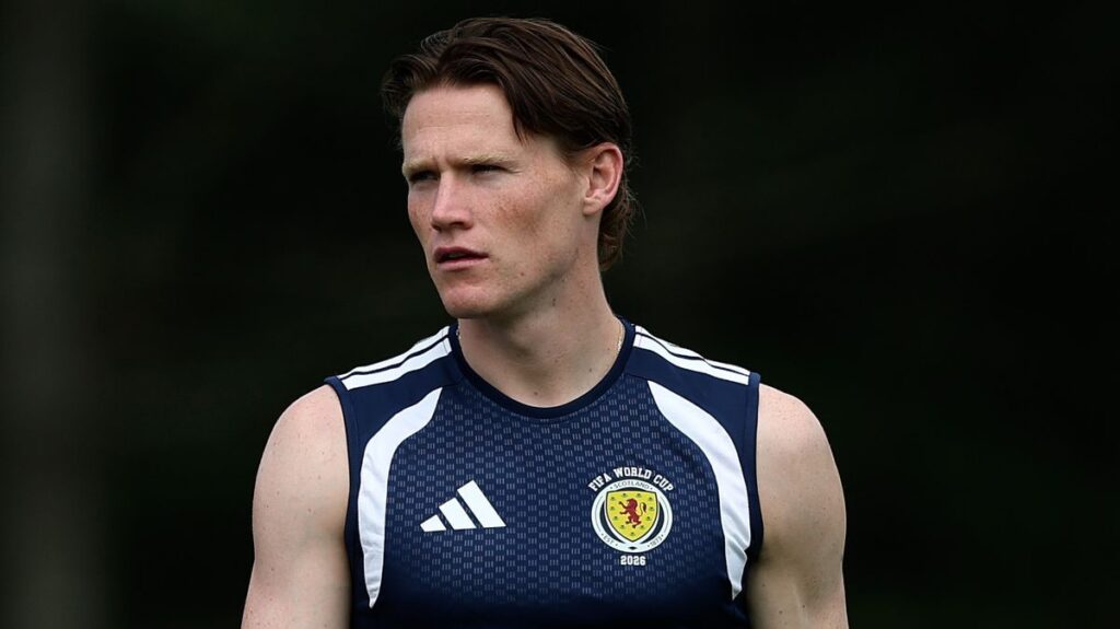 Scott McTominay training in a Scotland kit ahead of the World Cup