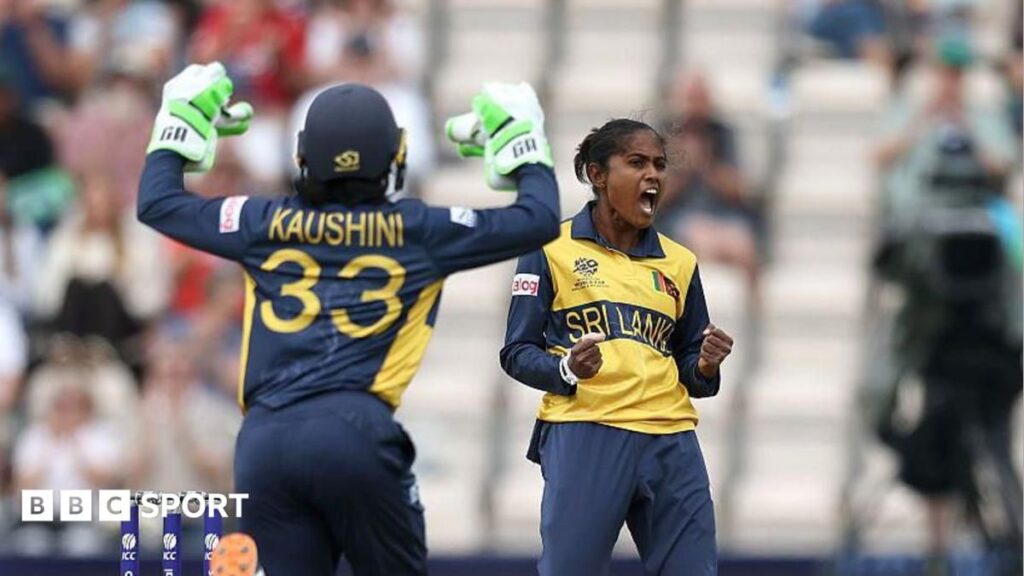 Nilakshi de Silva batting for Sri Lanka during their Women's T20 World Cup victory against New Zealand in Southampton