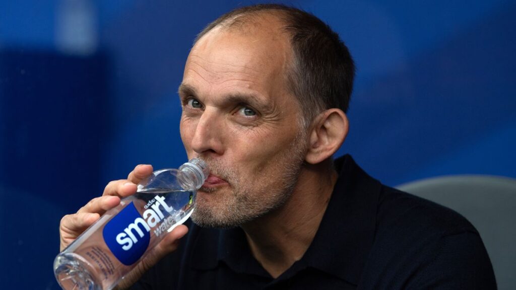 England manager Thomas Tuchel watching intently from the touchline during a World Cup match
