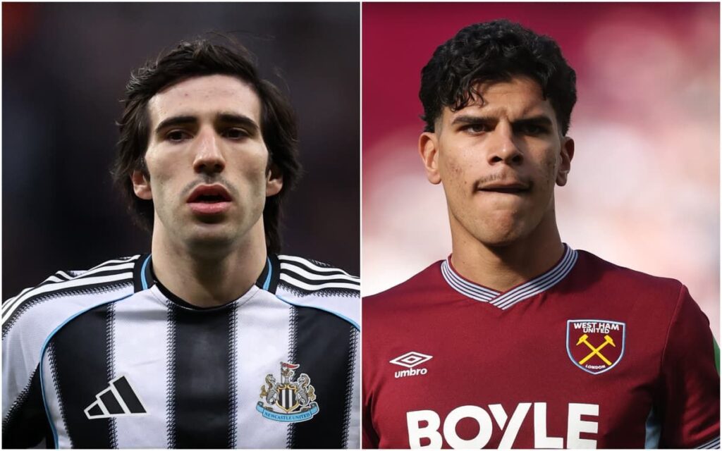 Sandro Tonali and Mateus Fernandes in action during a Premier League match