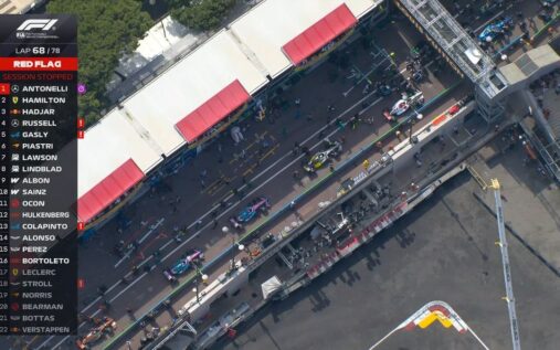 Charles Leclerc's damaged Ferrari on the Monaco Grand Prix circuit after crashing due to a broken track surface