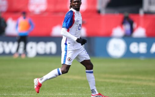 Woodensky Pierre playing for the Haiti national football team