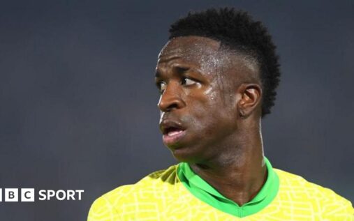 Vinicius Junior looking focused while playing for the Brazil national football team