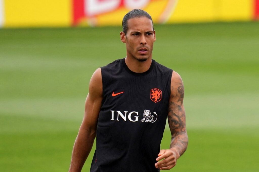 Virgil van Dijk wearing the Netherlands captain's armband during an international football match
