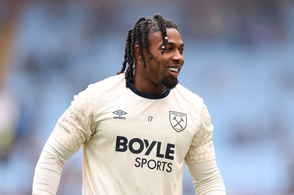 Adama Traore looking dejected in a West Ham United kit