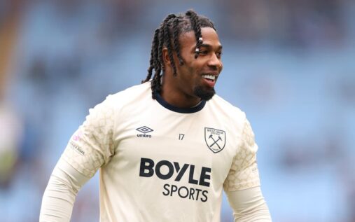 Adama Traore looking dejected in a West Ham United kit