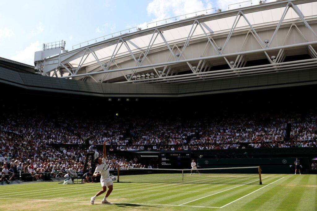A general view of the pristine grass courts at Wimbledon.