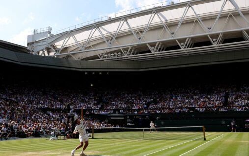 A general view of the pristine grass courts at Wimbledon.