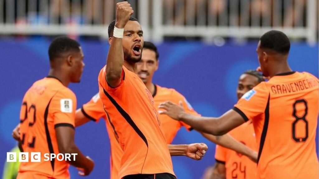 Cody Gakpo celebrating a goal for the Netherlands at the 2026 World Cup