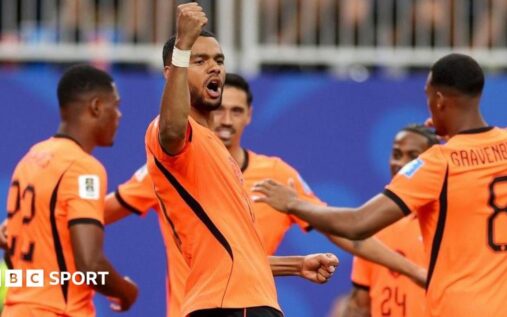 Cody Gakpo celebrating a goal for the Netherlands at the 2026 World Cup