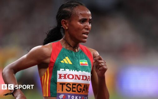 Ethiopian distance runner Gudaf Tsegay competing on the track