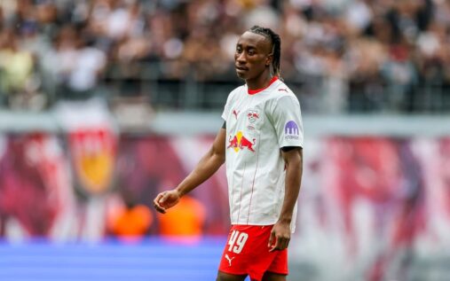 RB Leipzig winger Yan Diomande running with the ball during a Bundesliga match