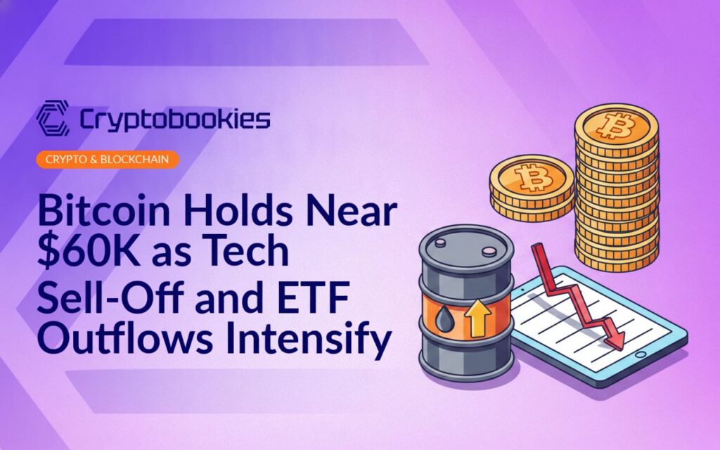 Gold coin stack hovering beside a downward stock chart and an oil barrel tagged with an upward arrow on a dark background