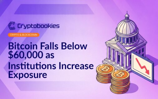 Stack of gold coins beside a classical government building with a screen displaying a red downward arrow chart.