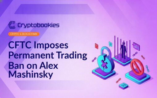 Portrait of Alex Mashinsky with a red "BANNED" stamp overlay and CFTC logo on a dark blue background.