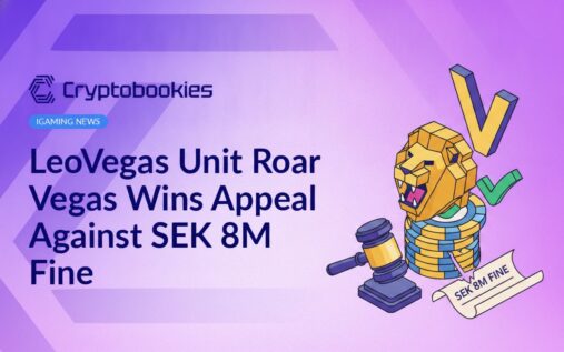 LeoVegas and Roar Vegas logos side by side with a gavel and Swedish krona coins on a wooden table background.