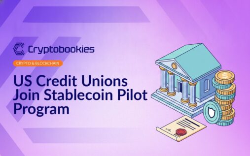 Bank building with columns alongside a stack of digital coins and an official document sealed with a shield emblem.
