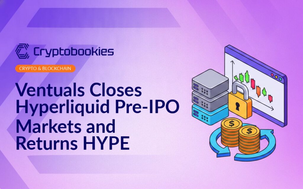 Isometric trading platform screen with a chart, padlocked server stack, and coin stack with circular arrows around it.